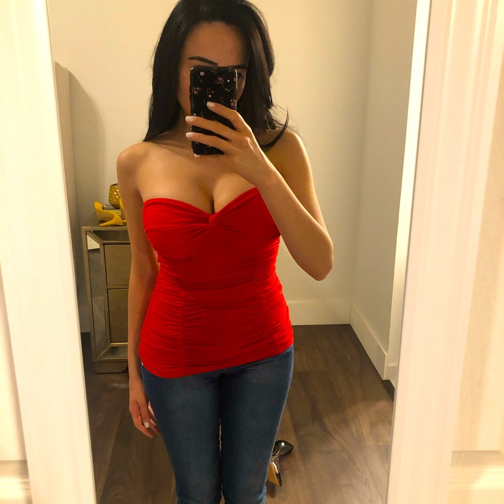Red strapless top